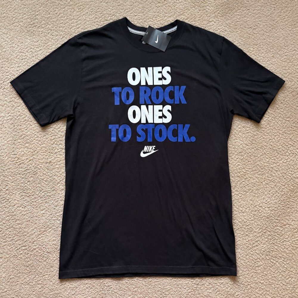 Nike Graphic T-Shirt Ones to Rock Ones to Stock Large 2011 Black Blue White NWT